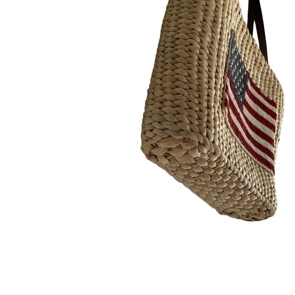 STRAW Woven Tote Bag Purse American USA Flag
Leather Handles - Picture 9 of 9